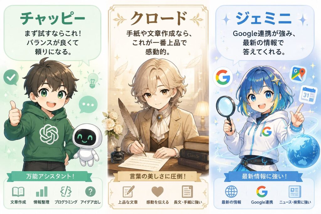 ChatGPTだけじゃない？人気AIを賢く使い分けよう。